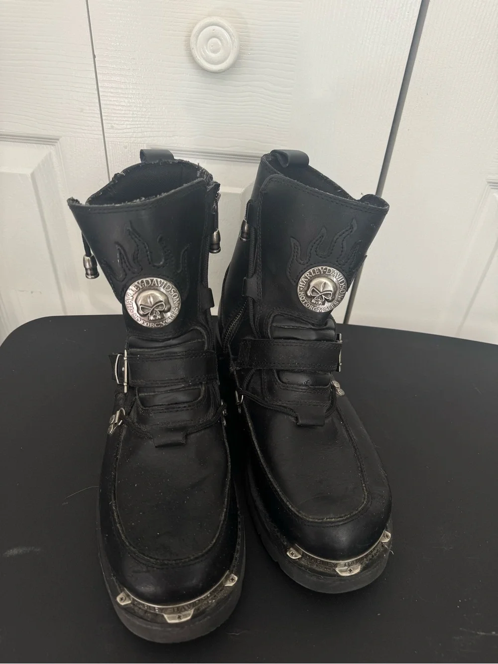 Harley-Davidson Black Leather Moto Boots with Silver Hardware